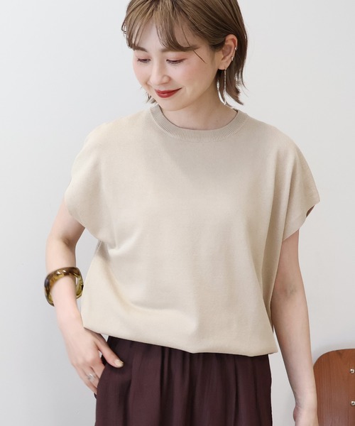 AMERICAN HOLIC(アメリカンホリック)の「接触冷感ラメフレンチスリーブニットプルオーバー(ニット/セーター・レディース・ベージュ/ブラウン/グレー/ピンク/ネイビー・L/M)」の11枚目の写真