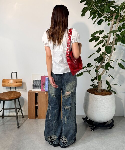 CIAOPANIC（チャオパニック）の「【neutral】パフスリーブリボンブラウス（シャツ/ブラウス・レディース・ネイビー/ピンク/ホワイト・FREE）」の8枚目の写真