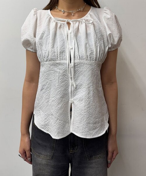 CIAOPANIC（チャオパニック）の「【neutral】パフスリーブリボンブラウス（シャツ/ブラウス・レディース・ネイビー/ピンク/ホワイト・FREE）」の9枚目の写真