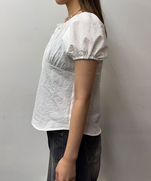 CIAOPANIC（チャオパニック）の「【neutral】パフスリーブリボンブラウス（シャツ/ブラウス・レディース・ネイビー/ピンク/ホワイト・FREE）」の10枚目の写真