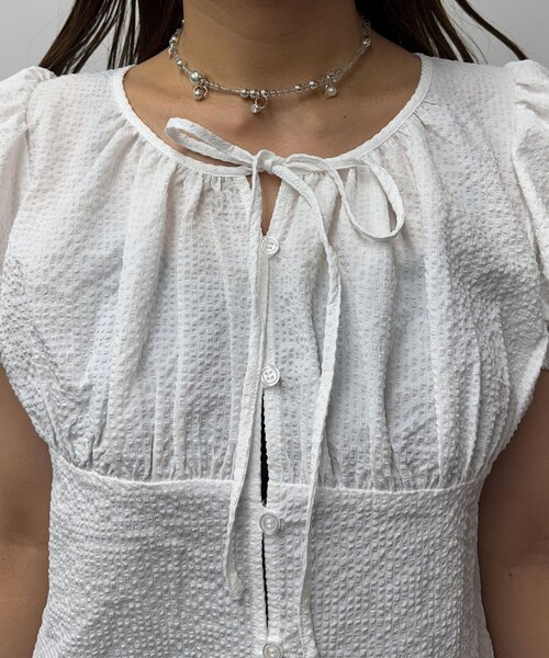 CIAOPANIC（チャオパニック）の「【neutral】パフスリーブリボンブラウス（シャツ/ブラウス・レディース・ネイビー/ピンク/ホワイト・FREE）」の12枚目の写真