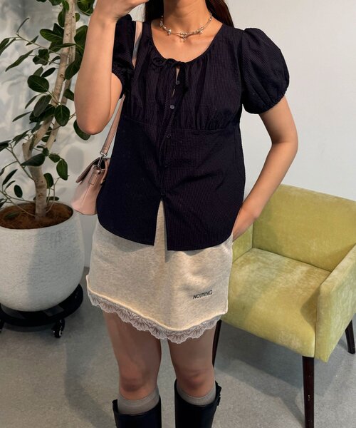 CIAOPANIC（チャオパニック）の「【neutral】パフスリーブリボンブラウス（シャツ/ブラウス・レディース・ネイビー/ピンク/ホワイト・FREE）」の16枚目の写真