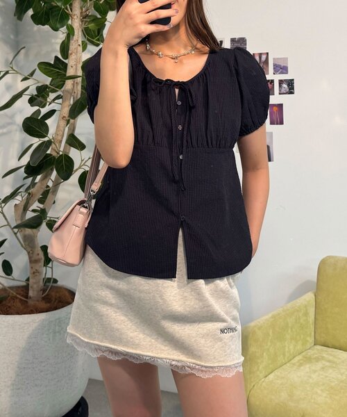 CIAOPANIC（チャオパニック）の「【neutral】パフスリーブリボンブラウス（シャツ/ブラウス・レディース・ネイビー/ピンク/ホワイト・FREE）」の17枚目の写真