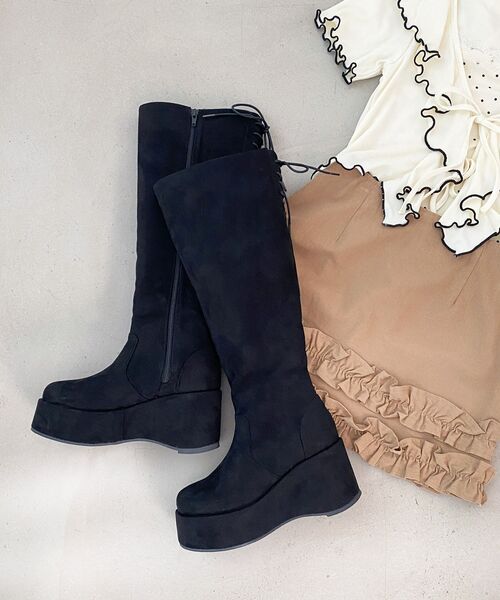 MAJESTIC LEGON（マジェスティックレゴン）の「バックリボン厚底ロングブーツ（ブーツ・レディース・ブラウン系その他2/ブラック系その他・SMALL/MEDIUM/LARGE/X-LARGE）」の16枚目の写真