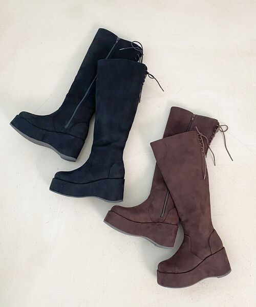 MAJESTIC LEGON（マジェスティックレゴン）の「バックリボン厚底ロングブーツ（ブーツ・レディース・ブラウン系その他2/ブラック系その他・SMALL/MEDIUM/LARGE/X-LARGE）」の18枚目の写真