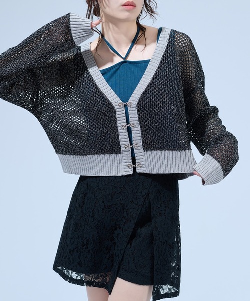 Ellno de Mavie（エルノデメヴィ）の「チャイナメタルボタンメッシュカーディガン（カーディガン/ボレロ・レディース・パープル/ブラック/ブラック系その他/ブルー/ブルー系/ブラック系・FREE）」の4枚目の写真