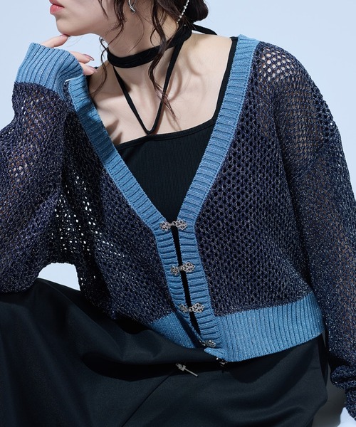 Ellno de Mavie（エルノデメヴィ）の「チャイナメタルボタンメッシュカーディガン（カーディガン/ボレロ・レディース・パープル/ブラック/ブラック系その他/ブルー/ブルー系/ブラック系・FREE）」の5枚目の写真
