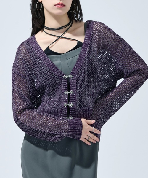 Ellno de Mavie（エルノデメヴィ）の「チャイナメタルボタンメッシュカーディガン（カーディガン/ボレロ・レディース・パープル/ブラック/ブラック系その他/ブルー/ブルー系/ブラック系・FREE）」の6枚目の写真