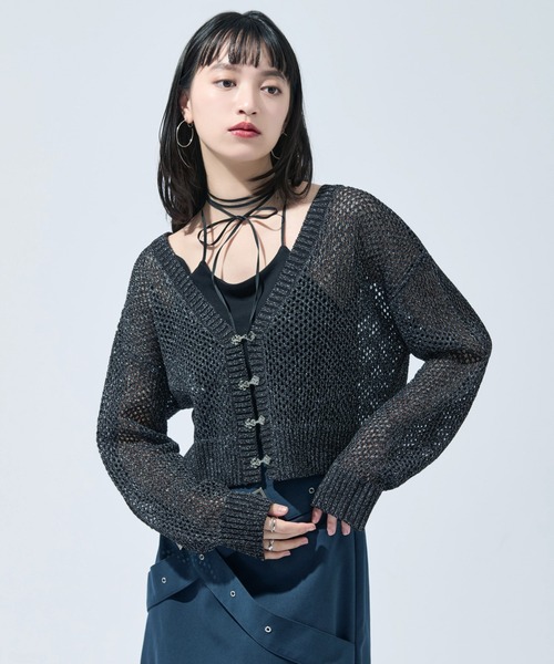 Ellno de Mavie（エルノデメヴィ）の「チャイナメタルボタンメッシュカーディガン（カーディガン/ボレロ・レディース・パープル/ブラック/ブラック系その他/ブルー/ブルー系/ブラック系・FREE）」の2枚目の写真