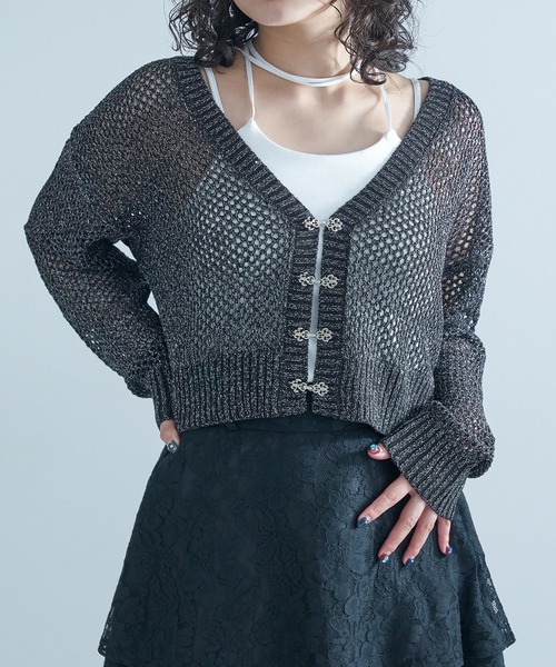 Ellno de Mavie（エルノデメヴィ）の「チャイナメタルボタンメッシュカーディガン（カーディガン/ボレロ・レディース・パープル/ブラック/ブラック系その他/ブルー/ブルー系/ブラック系・FREE）」の10枚目の写真