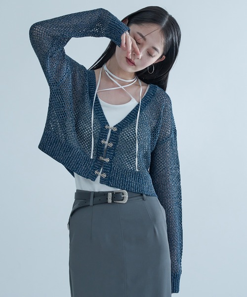 Ellno de Mavie（エルノデメヴィ）の「チャイナメタルボタンメッシュカーディガン（カーディガン/ボレロ・レディース・パープル/ブラック/ブラック系その他/ブルー/ブルー系/ブラック系・FREE）」の17枚目の写真