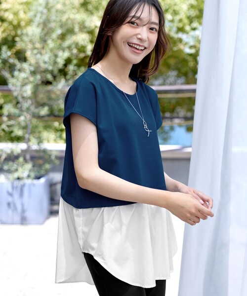 Tiaclasse(ティアクラッセ)の「シャツドッキングフレンチスリーブカットソー(Tシャツ/カットソー・レディース・ベージュ/ターコイズブルー/ブラック・XL/XXL)」の5枚目の写真
