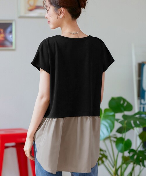 Tiaclasse(ティアクラッセ)の「シャツドッキングフレンチスリーブカットソー(Tシャツ/カットソー・レディース・ベージュ/ターコイズブルー/ブラック・XL/XXL)」の8枚目の写真