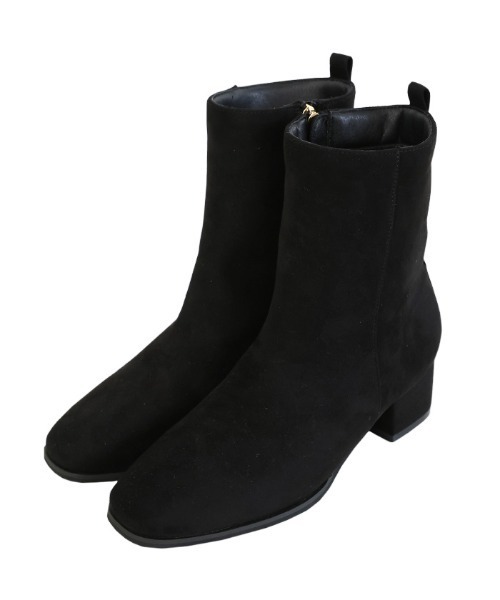 WH 黒スエードショートブーツ EVOL/イーボル】 ソフトストレッチ7cmヒールショートブーツ IX5478