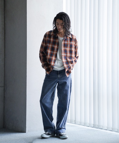 RATTLE TRAP（ラトルトラップ）の「オープンカラー ルーズシルエット オンブレチェックシャツ（シャツ/ブラウス・メンズ・ネイビー/ブラック系その他・M/L）」の4枚目の写真