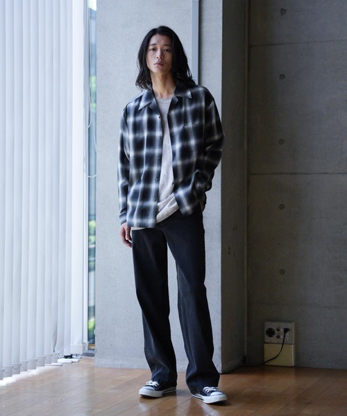 RATTLE TRAP（ラトルトラップ）の「オープンカラー ルーズシルエット オンブレチェックシャツ（シャツ/ブラウス・メンズ・ネイビー/ブラック系その他・M/L）」の5枚目の写真