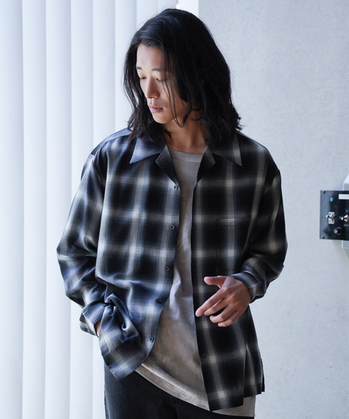 RATTLE TRAP（ラトルトラップ）の「オープンカラー ルーズシルエット オンブレチェックシャツ（シャツ/ブラウス・メンズ・ネイビー/ブラック系その他・M/L）」の14枚目の写真