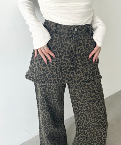 セール】スカートレイヤードレオパードデニムパンツ（デニムパンツ