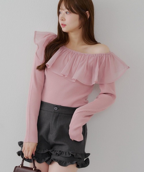 シクラス フリル袖 ニットトップス 36 セール】衿フリルニットトップス（ニット/セーター）｜continuer de