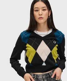 FRED PERRY フレッドペリー Argyle Panel Knitted Argyle Knitted T-Shirt／アーガイルニットTシャツ（ニット