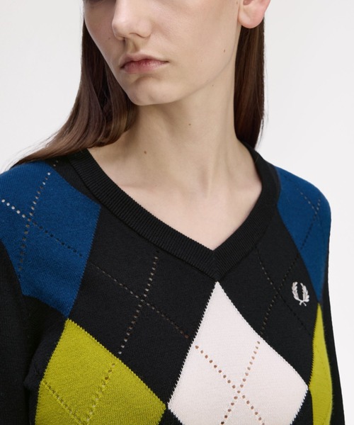 FRED PERRY(フレッドペリー)の「Argyle Pointelle Jumper/アーガイルポインテールニット(ニット/セーター・レディース・ブラック・10)」の2枚目の写真