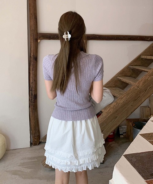 Doula Doula(ドゥーラドゥーラ)の「スキッパー切り替えリブ半袖ニット(ニット/セーター・レディース・ブルー/ブラック/パープル/ホワイト・FREE)」の12枚目の写真