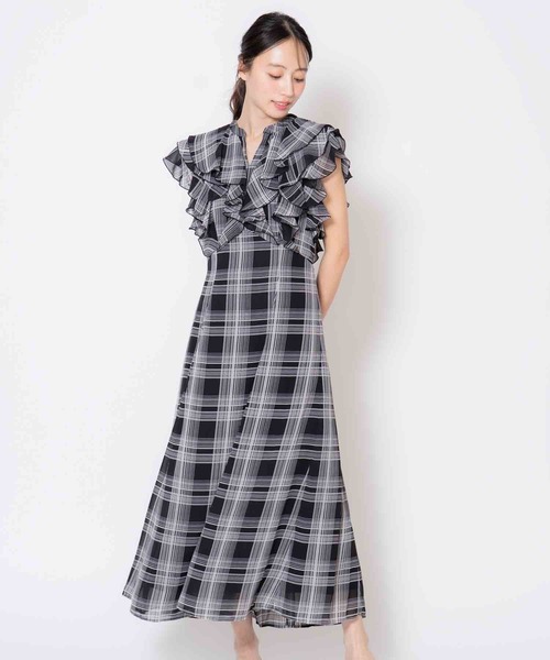 NOELA（ノエラ）の「チェックフリルワンピース（ワンピース・レディース・ブラック/オフホワイト・M/S）」の2枚目の写真