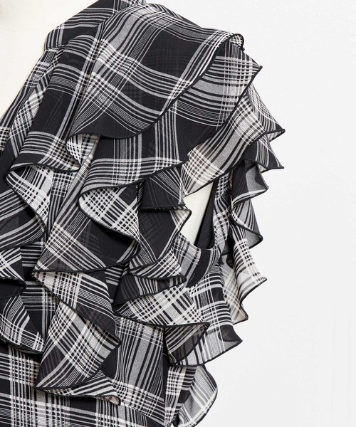 NOELA（ノエラ）の「チェックフリルワンピース（ワンピース・レディース・ブラック/オフホワイト・M/S）」の3枚目の写真