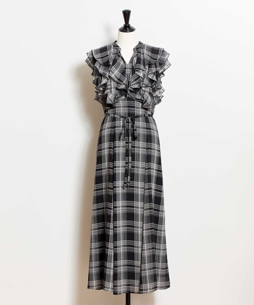 NOELA（ノエラ）の「チェックフリルワンピース（ワンピース・レディース・ブラック/オフホワイト・M/S）」の5枚目の写真