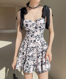 shoppinggo（ショッピングゴー）の「水着 レディース ワンピース 体型カバー オールインワン 花柄  肩紐 ラメ入り 裾フリル カバーアップ 海 プール（水着）」