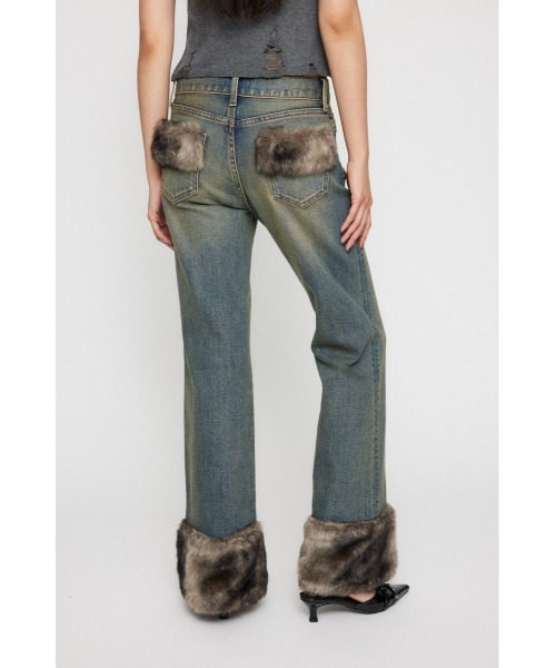 LAGUA GEM（ラグアジェム）の「FAUX FUR フレアデニム（デニムパンツ・レディース・ブラック/ブルー・26inch/25inch/24inch/23inch/22inch）」の4枚目の写真