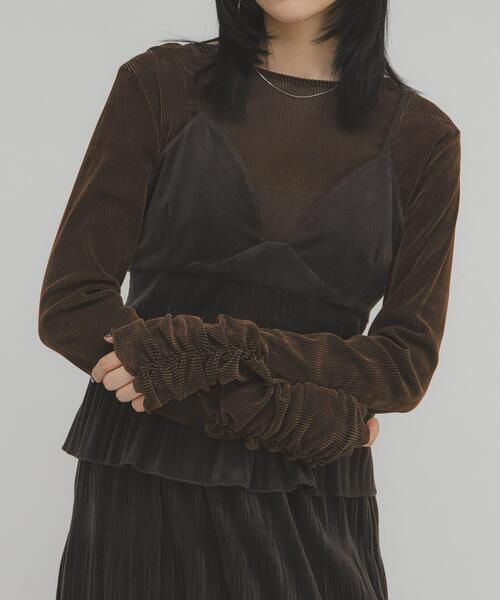 セール】シアーベロアシャーリングスリーブトップス（Tシャツ