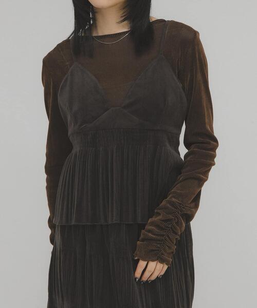 セール】シアーベロアシャーリングスリーブトップス（Tシャツ