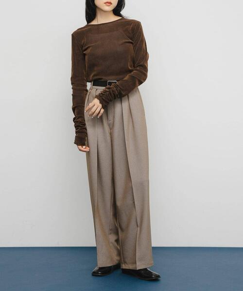 KBF（ケイビーエフ）の「シアーベロアシャーリングスリーブトップス（Tシャツ/カットソー・レディース・オフホワイト/ブラウン/ブラック/ピンク・ONE）」の21枚目の写真