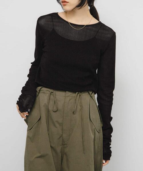 セール】シアーベロアシャーリングスリーブトップス（Tシャツ