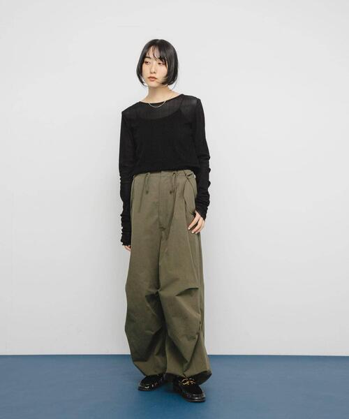 KBF（ケイビーエフ）の「シアーベロアシャーリングスリーブトップス（Tシャツ/カットソー・レディース・オフホワイト/ブラウン/ブラック/ピンク・ONE）」の6枚目の写真