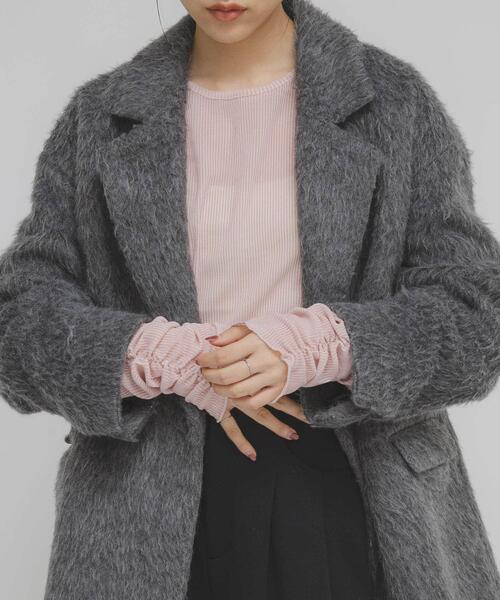 KBF（ケイビーエフ）の「シアーベロアシャーリングスリーブトップス（Tシャツ/カットソー・レディース・オフホワイト/ブラウン/ブラック/ピンク・ONE）」の9枚目の写真