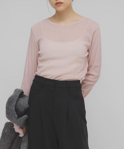 セール】シアーベロアシャーリングスリーブトップス（Tシャツ