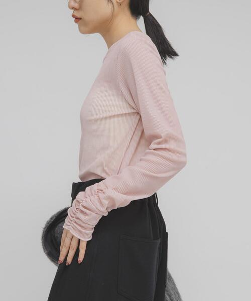 セール】シアーベロアシャーリングスリーブトップス（Tシャツ