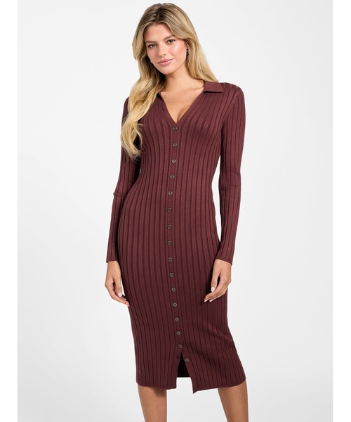 Guess（ゲス）の「LS Vn Rib Miranda Sweater Dress ワンピース ドレス（ワンピース・レディース・ワインレッド/グレー・MEDIUM/SMALL/X-SMALL/LARGE）」の19枚目の写真