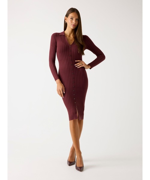 Guess（ゲス）の「LS Vn Rib Miranda Sweater Dress ワンピース ドレス（ワンピース・レディース・ワインレッド/グレー・MEDIUM/SMALL/X-SMALL/LARGE）」の16枚目の写真