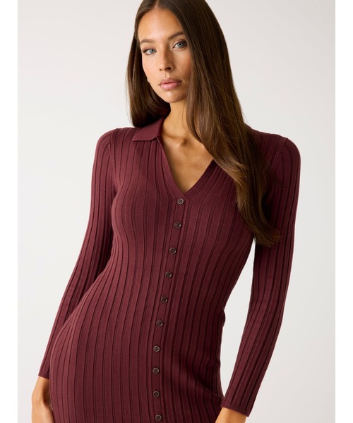 Guess（ゲス）の「LS Vn Rib Miranda Sweater Dress ワンピース ドレス（ワンピース・レディース・ワインレッド/グレー・MEDIUM/SMALL/X-SMALL/LARGE）」の18枚目の写真