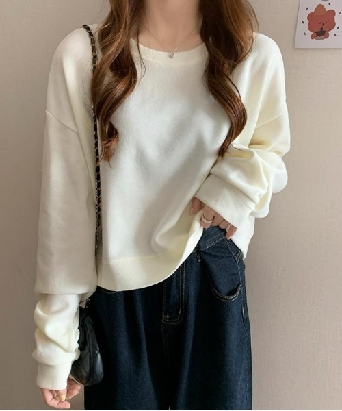 cammie(キャミー)の「ルーズ袖クルーネックスウェットトップス(スウェット・レディース・アイボリー/ブラック/ブルー/グレー・FREE)」の2枚目の写真