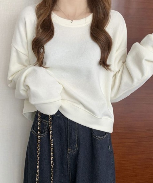 cammie(キャミー)の「ルーズ袖クルーネックスウェットトップス(スウェット・レディース・アイボリー/ブラック/ブルー/グレー・FREE)」の7枚目の写真