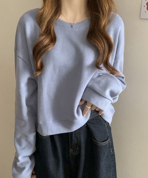 cammie(キャミー)の「ルーズ袖クルーネックスウェットトップス(スウェット・レディース・アイボリー/ブラック/ブルー/グレー・FREE)」の19枚目の写真