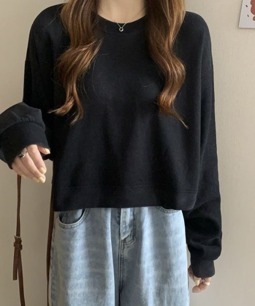 cammie(キャミー)の「ルーズ袖クルーネックスウェットトップス(スウェット・レディース・アイボリー/ブラック/ブルー/グレー・FREE)」の11枚目の写真