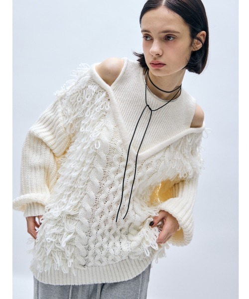 AIC.(エーアイシー)の「カットアウトループ編みケーブルニット(ニット/セーター・レディース・オフホワイト・FREE)」の13枚目の写真