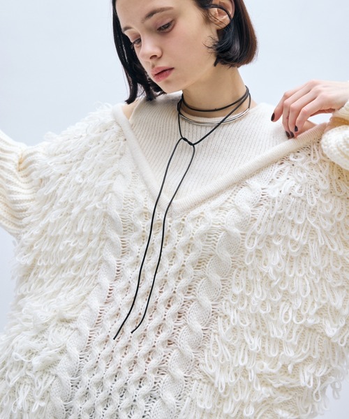 セール】カットアウトループ編みケーブルニット（ニット/セーター