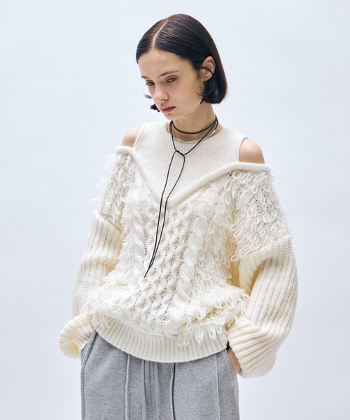 セール】カットアウトループ編みケーブルニット（ニット/セーター