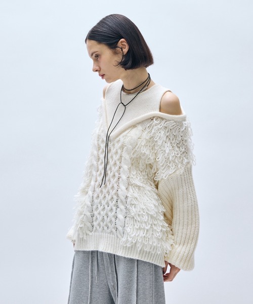 セール】カットアウトループ編みケーブルニット（ニット/セーター